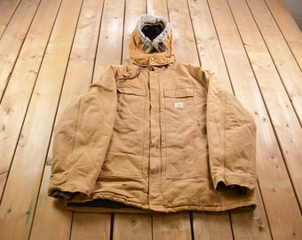 Vintage 1990s Carhartt Winter Work Jacket / Hooded Carhartt / Workwear / Streetwear / Distressed Carhartt / Wool Lined Hood