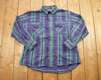 Vintage 1990s Country Touch Plaid Lined Button Up Shirt / 1990s Button Up / Vintage Flannel / Casual Wear / Pattern Button Up