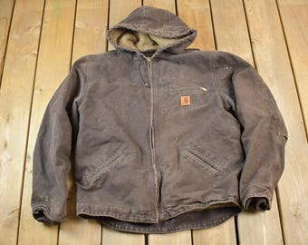 Vintage 1990s Distressed Carhartt Blanket Lined Hooded Jacket