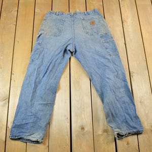 Vintage 1990s Carhartt Denim Work Jeans Size 36 x 30 / 90s Carpenter Pants / Made In USA / Distressed Carhartt / Vintage Workwear