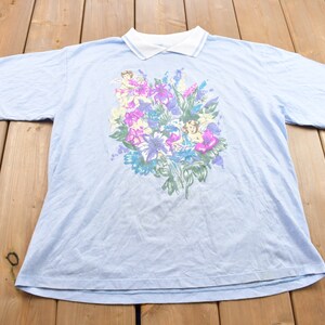 Vintage 1990s Angel Surrounded by Flowers Collared Graphic T Shirt / Women&#39;s Vintage T Shirt / Rare Vintage / Single Stitch / Made In USA