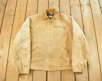 Chaqueta Carhartt Detroit vintage de los 90 con forro de manta, talla L de hombre / Estilo desgastado por el sol / Ropa de trabajo / Estilo urbano / Con capucha