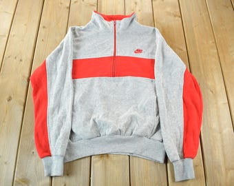 Vintage 1990s Nike Embroidered Mini Swoosh Zip Up Sweatshirt / Vintage Nike / Quarter Zip / 80s Sportswear / Grey Tag / Men's M-L