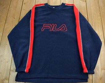 Vintage FILA-sweater uit de jaren 90 met ronde hals / donkerblauw / rood
