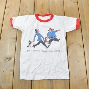 Vintage 1995 Curious George Ringer T-Shirt /  Cartoon Character Graphic / Movie Promo / Streetwear / Retro Style / TV Show Promo