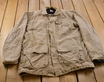 Vintage 1990's Carhartt Work Jacket / Workwear / Streetwear / Quilt Lined Jacket / Distressed Carhartt / Union Made /
