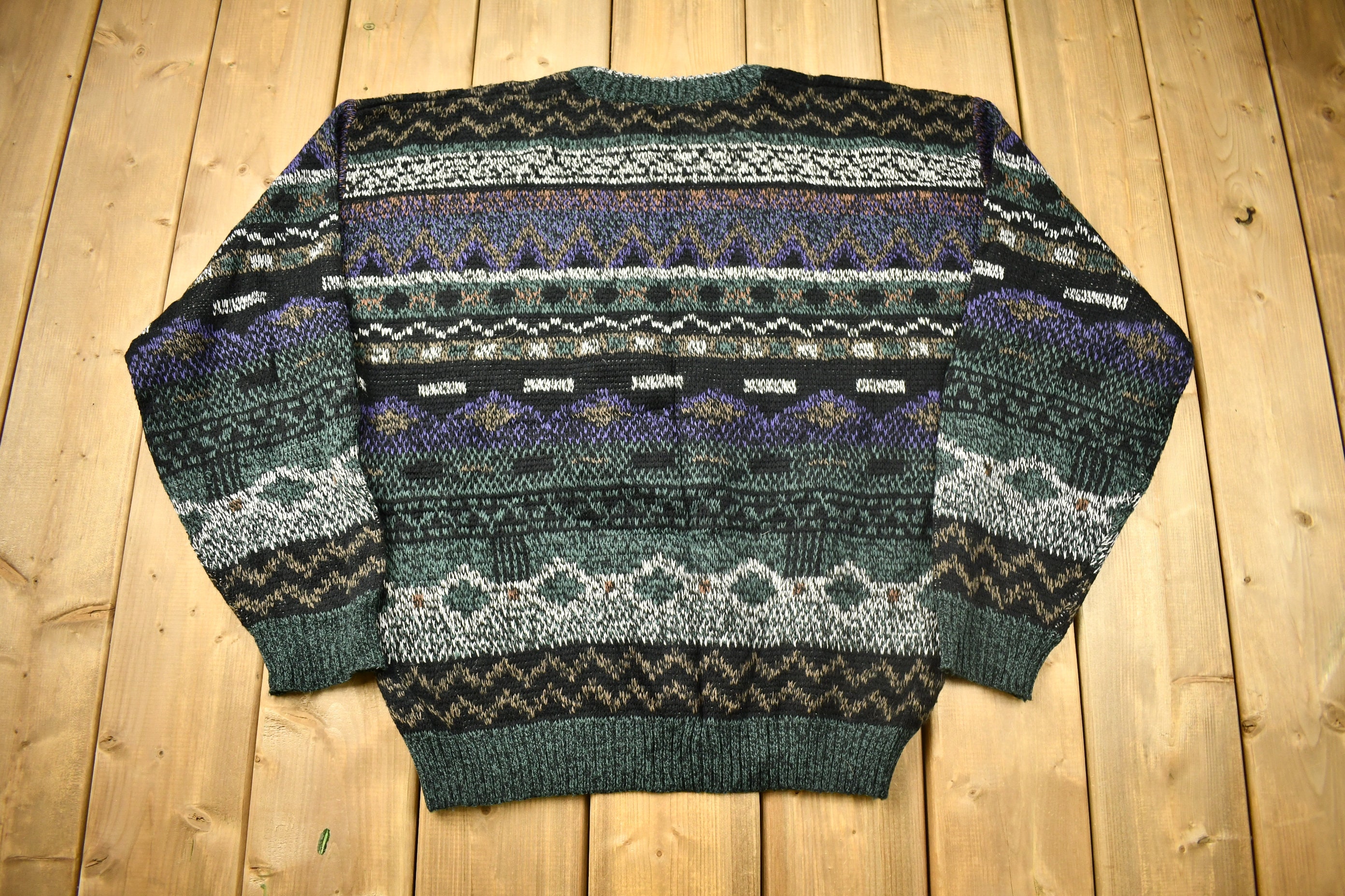 Vintage 1990s Windridge Knitted Aztec Pattern Crewneck Sweater 
