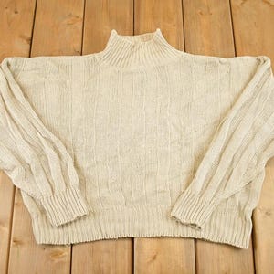 Vintage 1990s GAP Cable Knit Mock Neck Sweater Women's S Cropped / Abstract Pattern 3D Knitted Sweatshirt