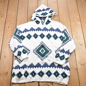 Vintage 1990s Stefano Aztec Graphic Hoodie / Made in USA / 90s Hoodie / Vintage Sweater / 80s / 90s / Embroidered / Color Block