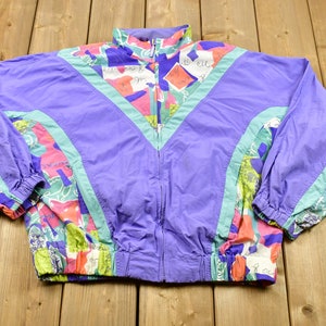 Vintage 1990s Color Block Floral Windbreaker / Abstract Art Pattern / Athletic Sportswear / Outerwear Jacket / Streetwear Fashion / Lizsport