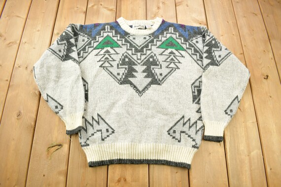 Vintage 1990s Michael Gerald Aztec Theme Knitted … - image 1