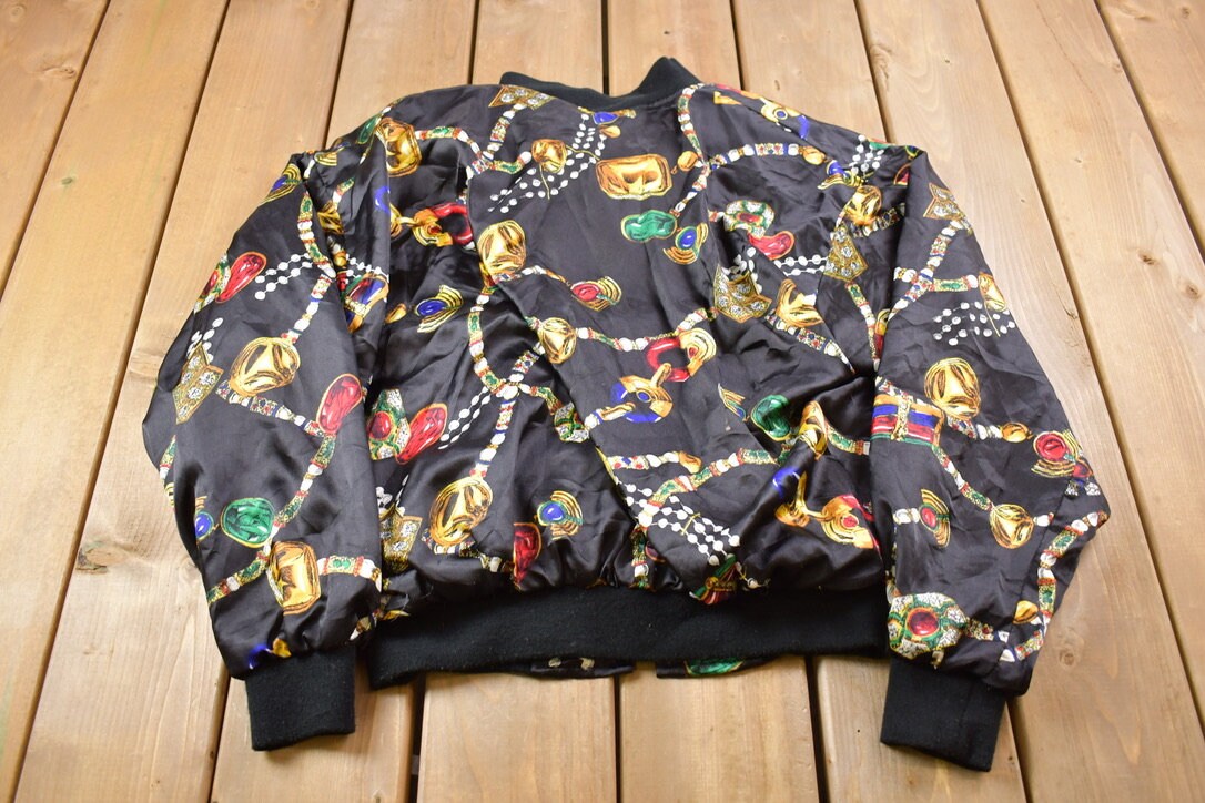Vintage 1990s M.J. Carroll All Over Pattern Satin Bomber