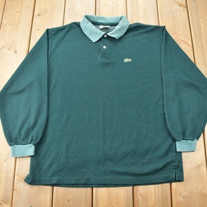Vintage 1990s Lacoste Quarter Button Sweater / Herringbone / Vintage LAcoste / 90s Lacoste / Green Sweater