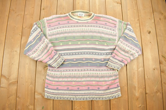 Vintage 1990s Heartworks Aztec Graphic Knitted Sw… - image 1