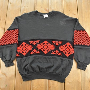 Vintage 1980s Avon Geometric Knit Crewneck Sweatshirt Women's L / Abstract Pattern 3D Knitted Sweatshirt  / Preppy / 80s Grandma Sweater