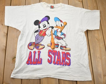 Vintage 1990s Disney Mickey Mouse Donald Duck Baseball All Stars T Shirt  Vintage Disney / Made In USA / Single Stitch / Jerry Leigh