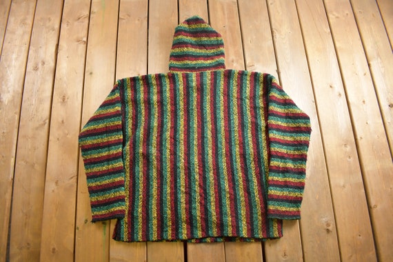 Vintage 1990s Baja Hooded Pullover Striped Knit P… - image 2