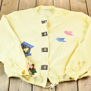 Vintage 1990s Lee Women's Fleece-Lined Handmade Cut N Sew Button-Up Patchwork Birdhouse Sweater / Cozy Sweater / Vintage Handmade