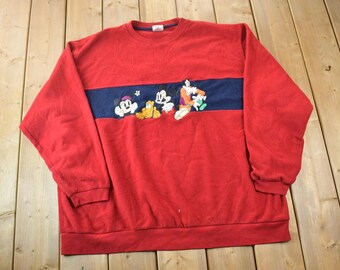 Vintage jaren 1990 Mickey Mouse fleece Distressed Disney ronde hals / vintage sweatshirt / vintage Disney / Mickey / geborduurd / gemaakt in de VS