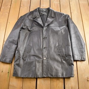Vintage 1990s Brouge Men Leather Jacket / Leather Coat / Button Up / Vintage Leather
