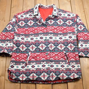 Vintage 1990s Abstract Button Up Fleece Sweater / Outdoorsman / 90s Sweater / Streetwear / Hiking / Fleece Zip up / Winter Fleece / Abstract