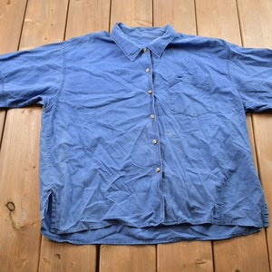Vintage 1990s Blank Jean Short Sleeve Button Up Shirt / 1990s Button Up / Vintage Jean Button Up / Basic Button Up / Vintage Jean Shirt