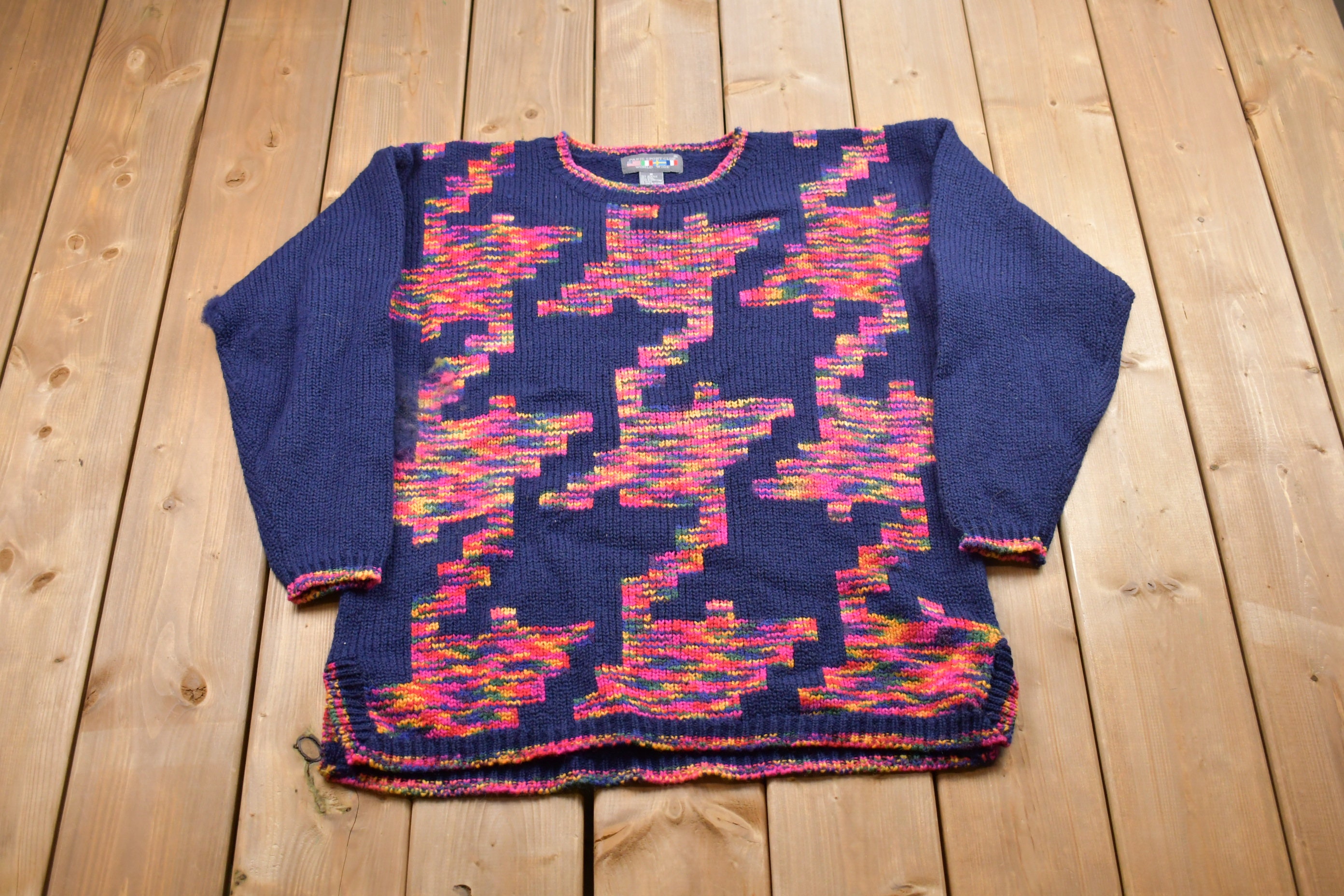 Vintage Paris Sport Club Knitted Sweater / Vintage 90s Crewneck 