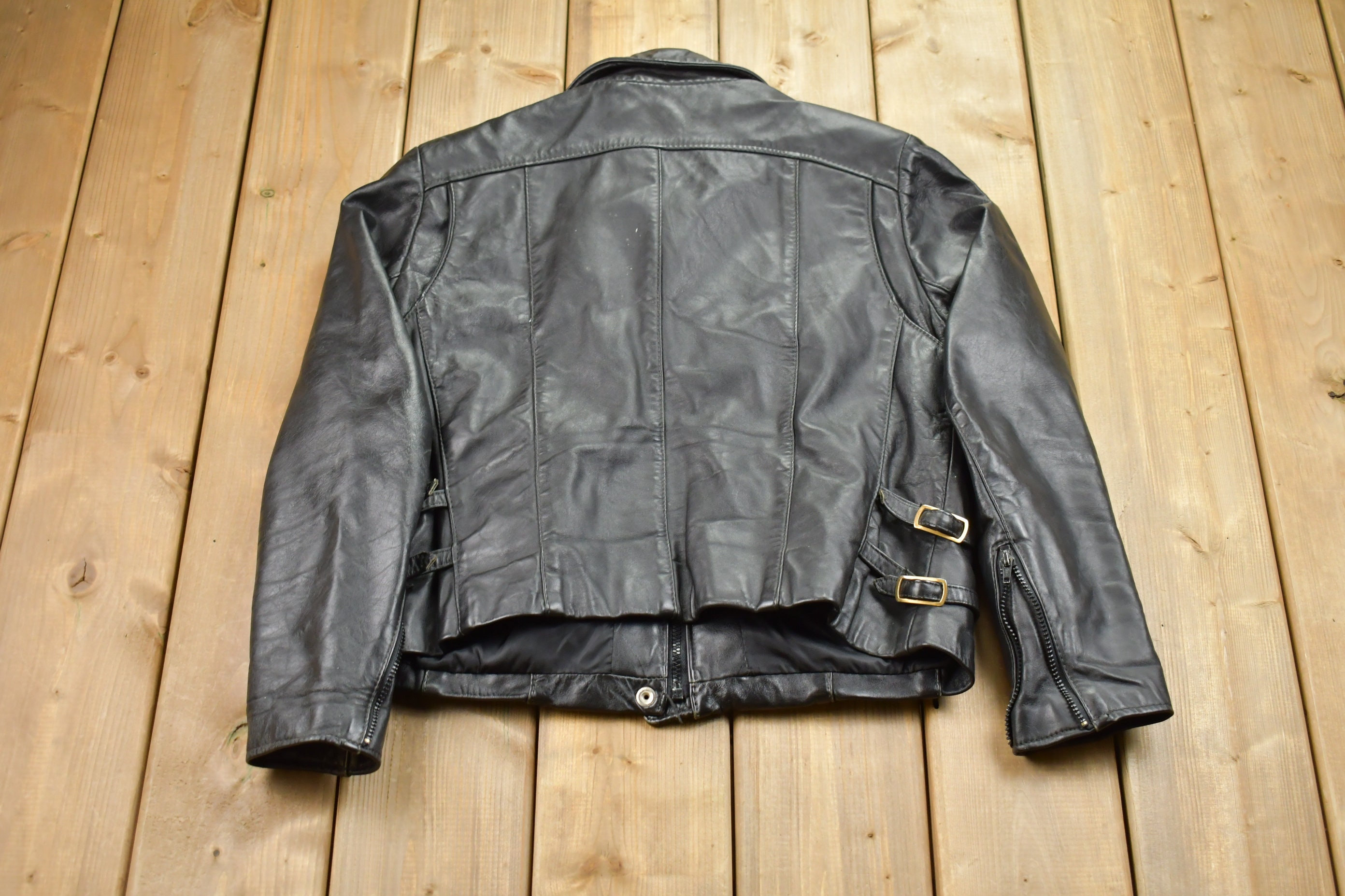 ジャケット・アウター vintage grey leather motor cycle coat Vintage 1980s Wolff Canada Leather Biker Jacket / Fall Outerwear