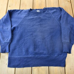 Vintage 1940s Akom Pep-Shirt Blank Navy Blue Crewneck Sweatshirt / 40s Crewneck / Made In USA / True Vintage / Distressed