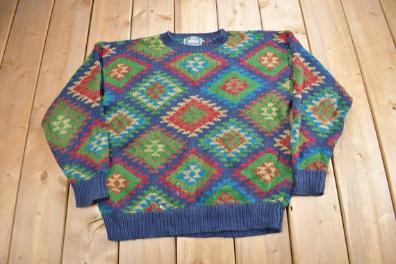 Vintage 1990s Woolrich Aztec Pattern Knitted Crew… - image 1