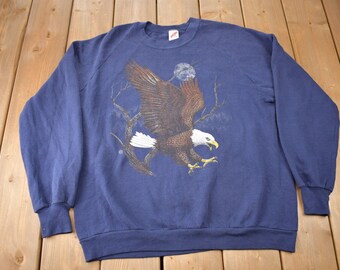 Vintage 1990 Jerzees Night Eagle Crewneck Sweatshirt / 90s Crewneck / Made In USA / Streetwear / Eagle Sweater