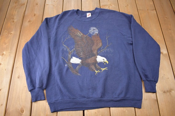 Vintage 1990 Jerzees Night Eagle Crewneck Sweatshirt / 90s Crewneck / Made In USA / Streetwear / Eagle Sweater