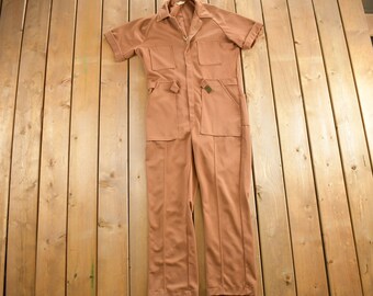 Vintage 1970s Womens Tan Cotton Jumpsuit Size 34x28/ Vintage One Piece / Collared / Vintage Workwear / Womens Workwear / Pleated