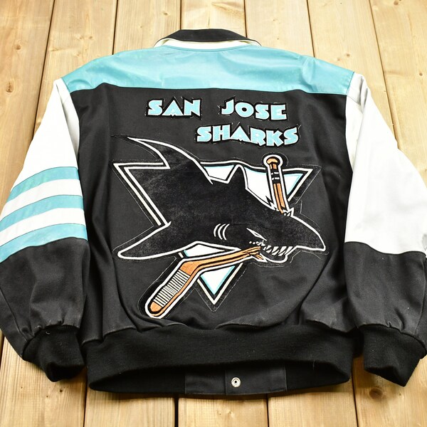 Vintage 1990s San Jose Sharks NFL Jeff Hamilton Button Up BomberJacke / Bestickt / Sportbekleidung / Streetwear Fashion / Hockey Fan Gear