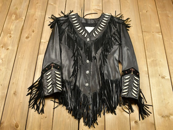 Vintage 1980s Arturo Design Leather Fringe Jacket / F… - Gem