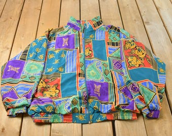 Vintage 1990s Kloz Abstract Pattern Windbraker Jacket Men's XL