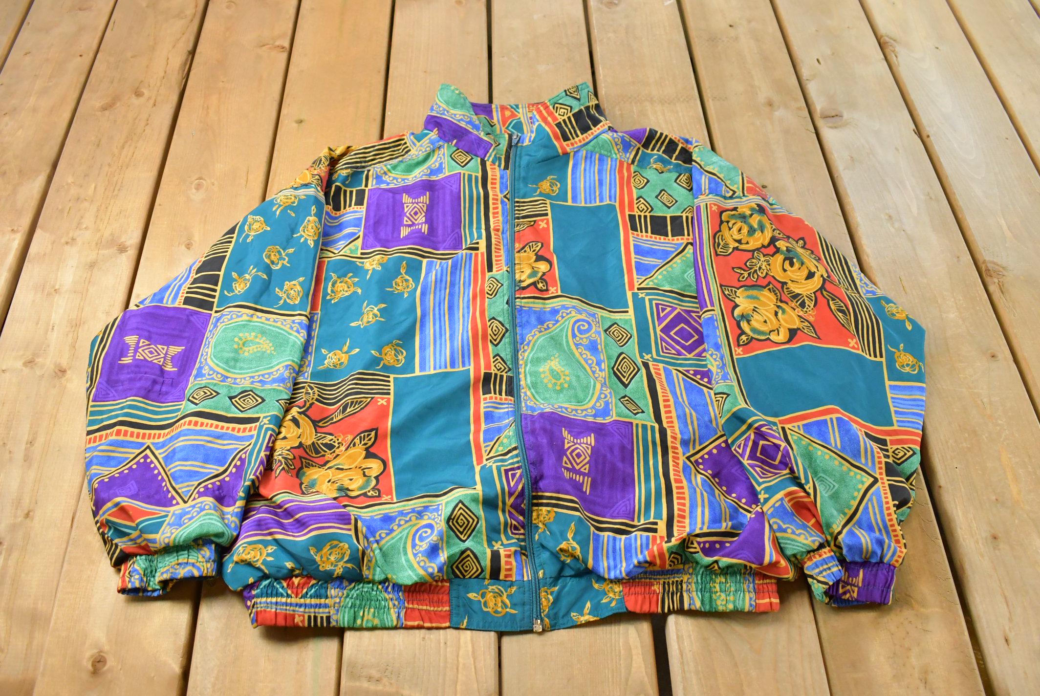 Vintage 1990s Kloz Abstract Pattern Windbraker Jacket Men's XL