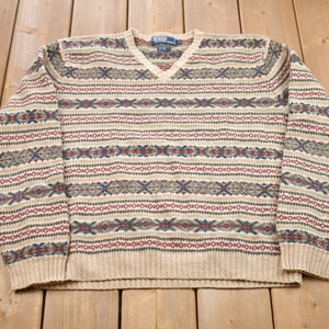 Vintage 1980s Polo Ralph Lauren Aztec All Over Print Knitted Crewneck Sweater / Vintage 90s Crewneck / All Over Pattern / Sweatshirt
