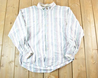 Vintage 1990s Eddie Bauer Striped Button Up Shirt Mens L / Vintage Button Up / Preppy Button Up / Vintage Dress Shirt