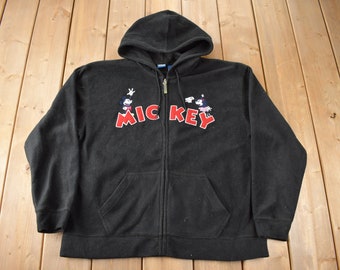 Vintage Y2K Mickey Mouse Embroidered Disney Fleece Hoodie Size L