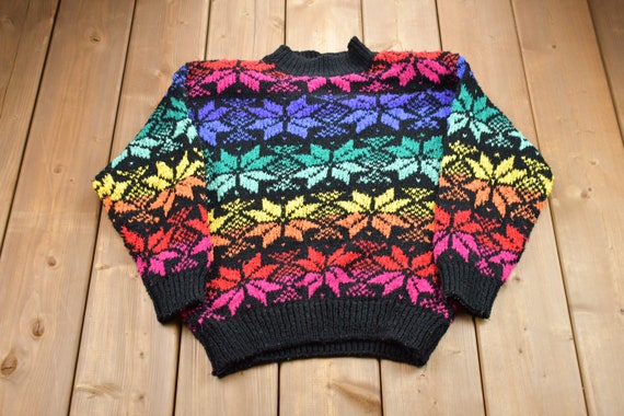 Vintage 1990s Erika Snow Flake Knitted Sweater / … - image 1