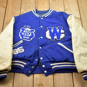 Vintage 1980s Trophy Jackets Leather Varsity Jacket / Fall Outerwear / Leather Coat / WCHS Band / Streetwear Fashion / Made In USA