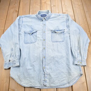 Vintage 1990s Honors Denim Button Up Shirt / 1990s Button Up / Distressed Button Up / Casual Shirt / Blank Button Up / Size XXLT