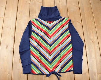 Echte Vintage 1960er Jahre Deadstock Helen Sue Langarm Rollkragenpullover Psychedelic Acyrlic Bluse Strick Sport Top