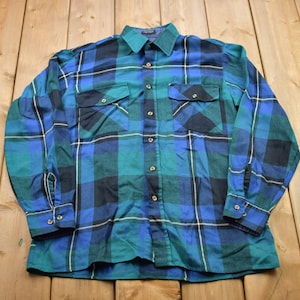Camisa de franela a cuadros azul y verde vintage de los años 90 / Camisa abotonada de los años 90 / Franela vintage / Camisa a cuadros / Camisa con botones / Franela de invierno