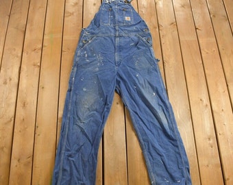 Vintage 1990s Carhartt Distressed Denim Overalls Size 38 x 31 / Utility Overalls / Streetwear / Vintage Workwear / 90s / Union Made in USA