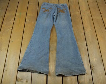 Vintage 1990s Deb Jeans Women's Flared Denim Jeans Size 26 x 30 / Vintage Jeans / Streetwear / Vintage Light Wash Denim