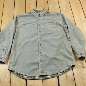 Vintage 1990s Blank L.L. Bean Cotton Button Up Shirt / 1990s Button Up / Vintage Flannel / Basic Button Up / Flannel Lined