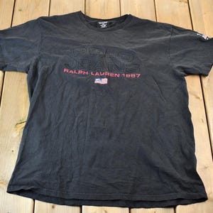 Vintage 1990s Polo Ralph Lauren Jeans Company Graphic T-Shirt / Vintage Polo Tee / Black Ralph Lauren T-Shirt / Size Large