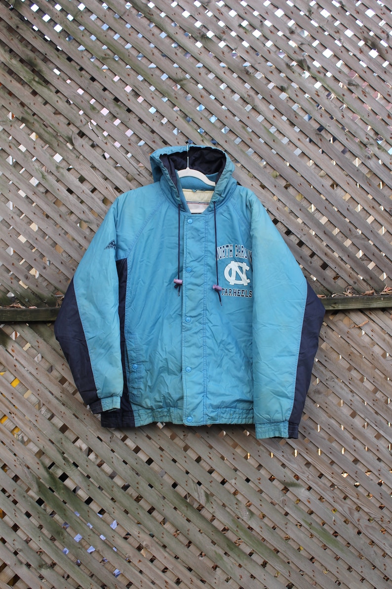 Vintage 1990s University Of North Carolina Tar Heels Puffer Jacket / Sportswear / Streetwear / Collegiate Jacket / Color Block / UNC image 2